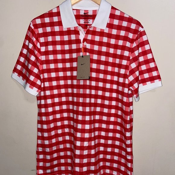 Mens Nike Golf Dri-FIT Gingham Checkered Polo Shirt Red White M DH0650-657 NEW - Picture 1 of 6